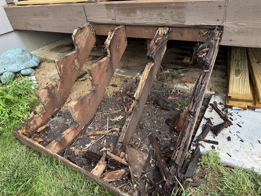 Wood rot damage before repair
